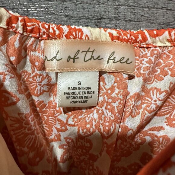 BAND OF THE FREE Size Small Floral Faux Wrap Dress Orange Beige - Picture 5 of 12